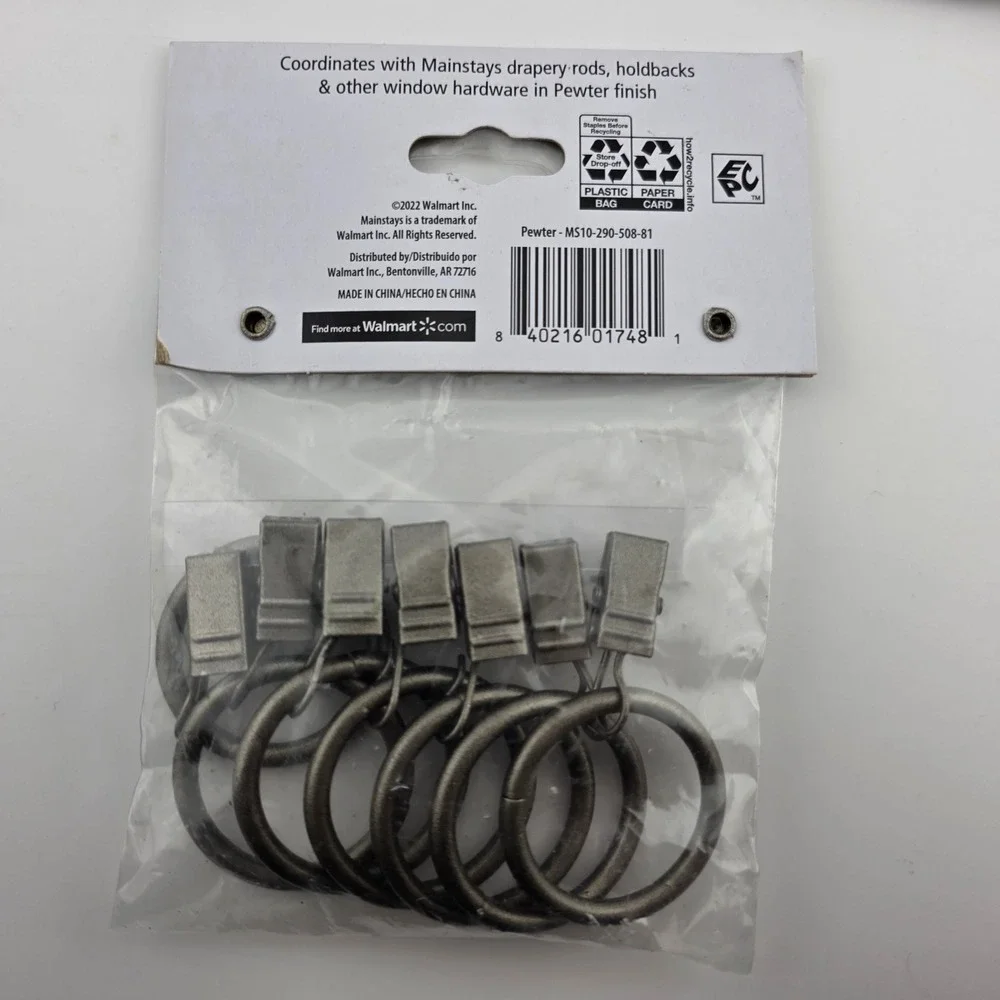 Mainstays Pewter Clip Rings‎ Curtain Hardware Bundle 21 Total Clips